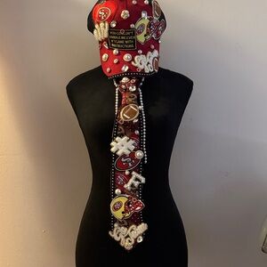 Embellished Red Cap and Tie Set